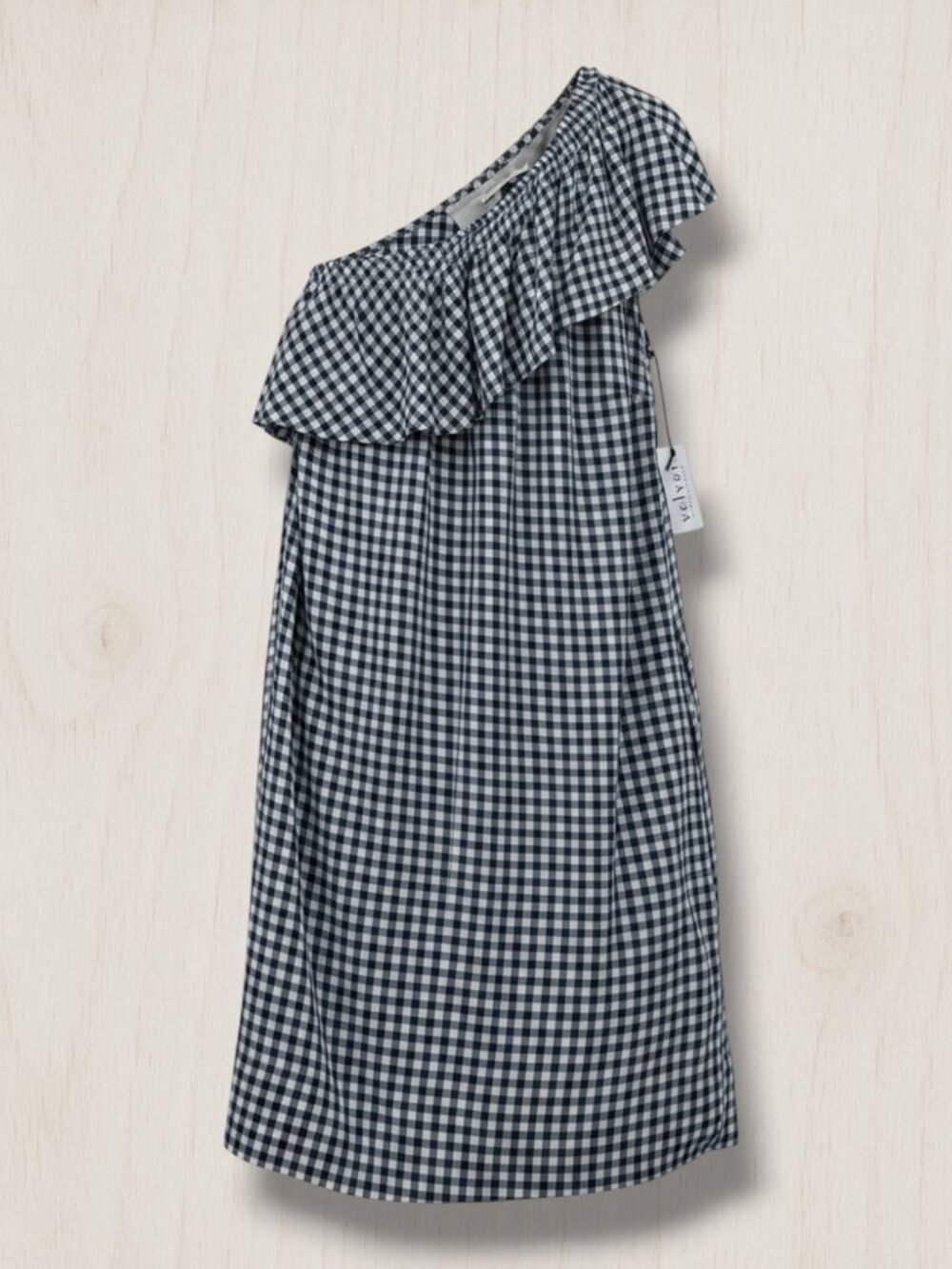 Velvet by Graham & Spencer Checkered Ruffle One Shoulder Dress S